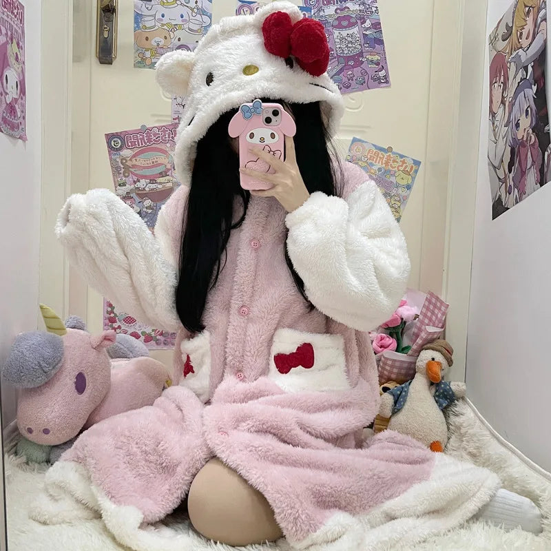 Hello Kitty Coral Velvet Bathrobe