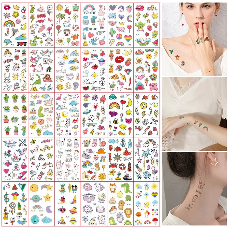Colorful Mini Temporary Tattoo Stickers (30Pc)
