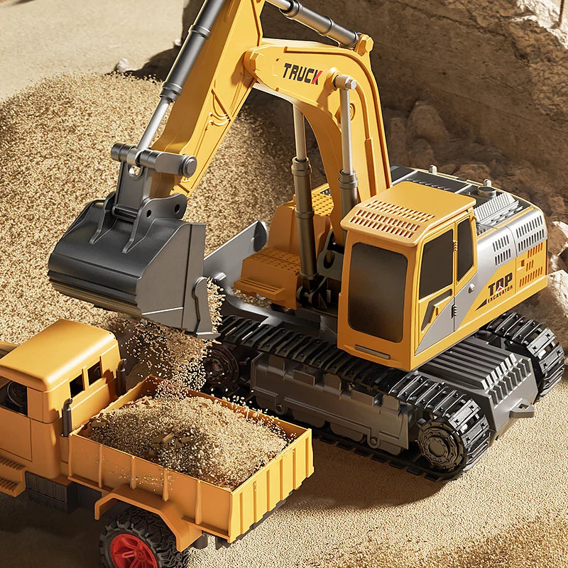 Alloy RC Excavator Toy – Remote Control Construction Vehicle with Lights & Sound