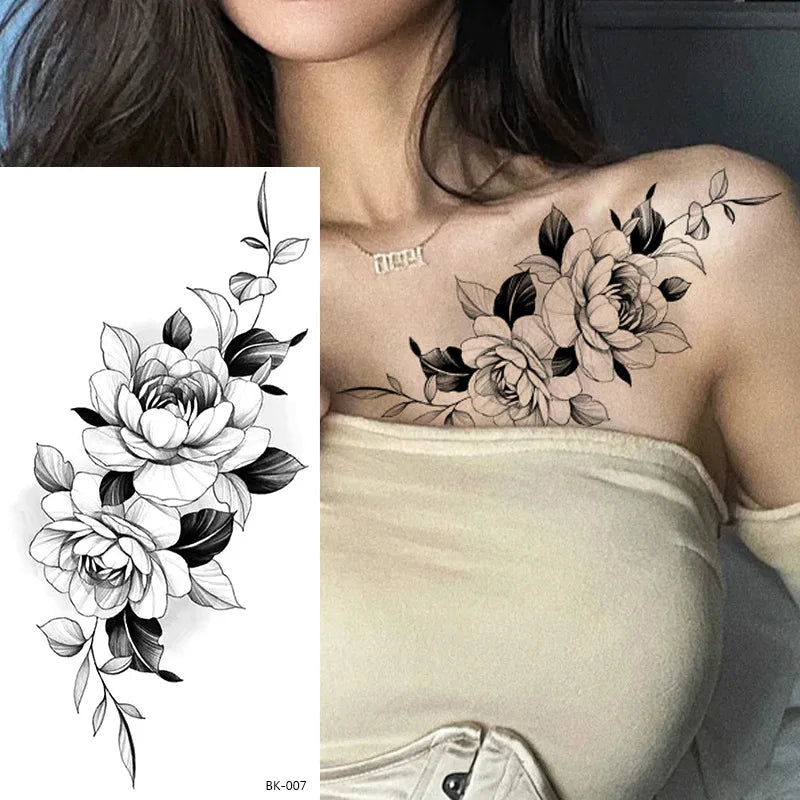 Floral Geometric Temporary Tattoo Sticker (1Pc/4Pc)