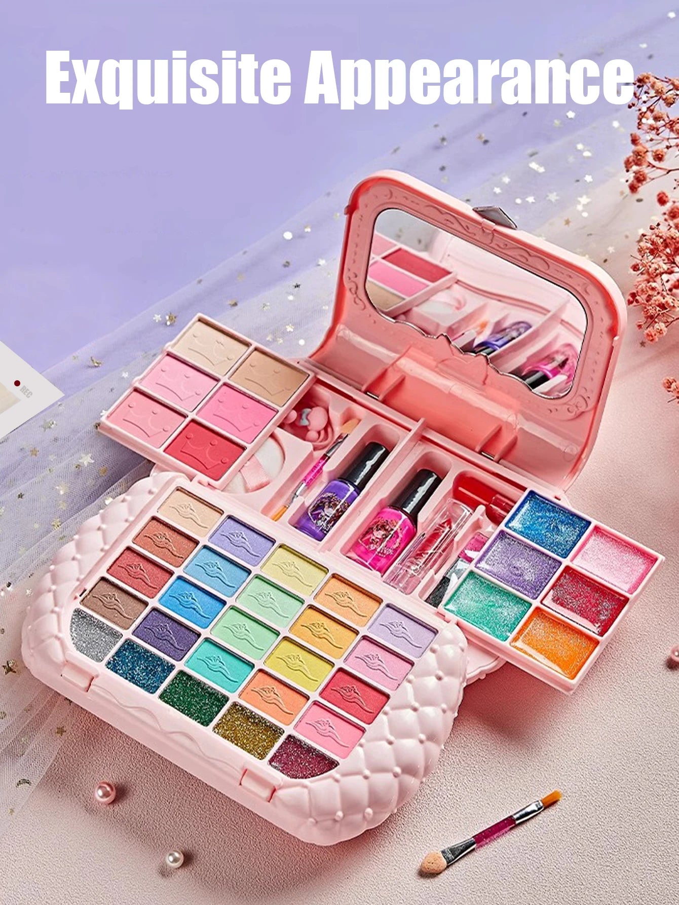 Children's Cosmetics Set with Mirror – Real Washable Beauty Toys for Girls